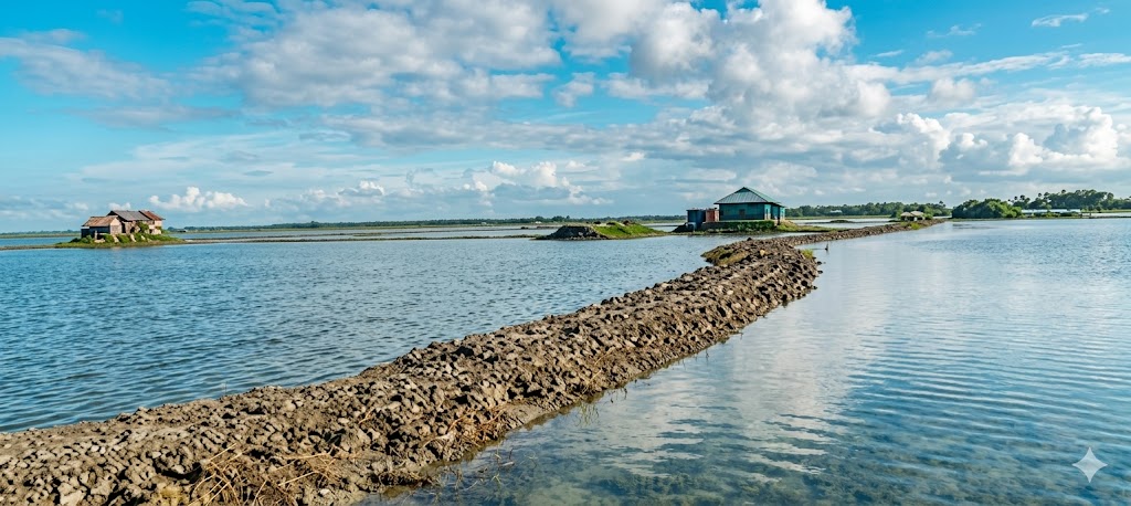 ফেনী জেলার সোনাগাজী সমুদ্র সৈকতের শান্ত ও মনোরম প্রাকৃতিক দৃশ্য।