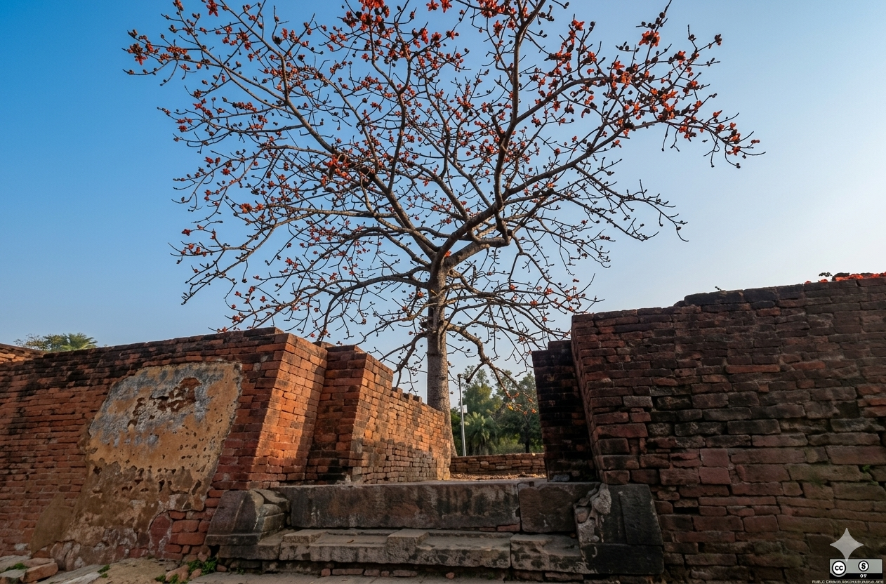 সোনালি বিকেলে জগদ্দল মহাবিহারের শান্ত পরিবেশ
